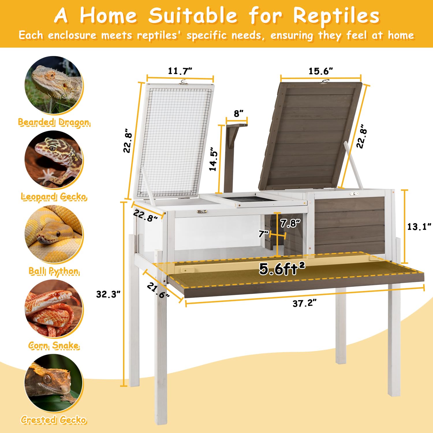 Tortoise Habitat Turtle Enclosure House With Detachable Legs, Wooden Indoor & Outdoor Reptile Cage For Small Animals With Leakpr
